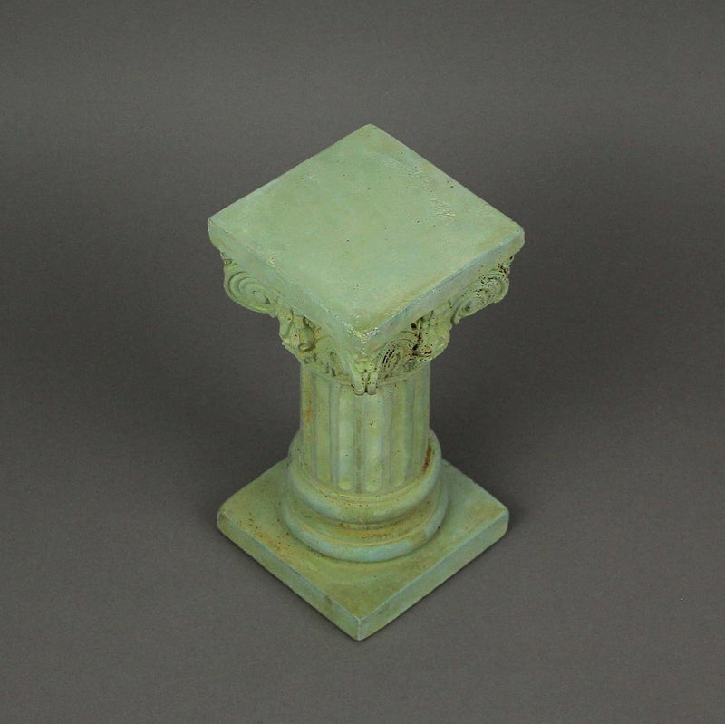 Things2Die4 Verdigris Finish Solid Concrete Roman Ionic Column Pillar Mini Statue Pedestal 8.25 Inches High - Image 5